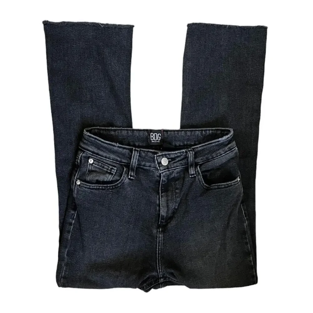 BDG High Rise Black Distressed Cropped Kick Flare Jeans Size 26